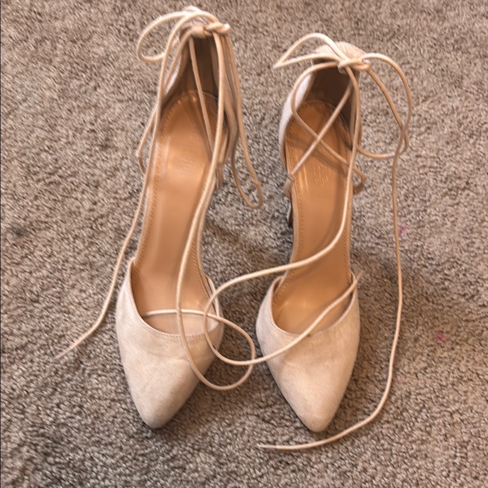 Charlotte Russe Cream Heels with Ankle Wrap